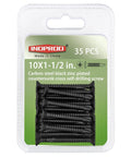 Top Shelf Phillips Flat Head Self Drilling Screws Featuring A Smooth Countersink Head And Tough Black Zinc Plated Carbon Steel Frame For Rapid Sheet Metal And Wood Fastening Size 10 By 1 Half Inch Packaged In A Sturdy 35 Piece Supply Kit.