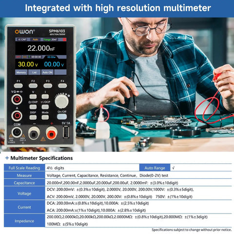 2 In 1 Power Supply And Multimeter With 0 To 60V And 0 To 10A Range Variable DC Output 2.8 Inch LED Display in use for electronics