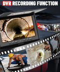 Badass Heavy Duty Self Leveling 7 Inch Sewer Camera With 100 Foot Waterproof Cable showcasing DVR function and pipe view.
