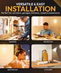 LED Motion Activated Night Light With Rotating Head And Flexible Sensor No Fuss Plug In AC Outlet Wall Lamp for hallways shown in various rooms.