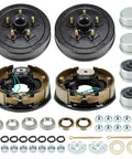 Trailer drum brake kit with two 10x2-1/4 in drums, 5 on 4.5 in bolt circle, self-adjusting.
