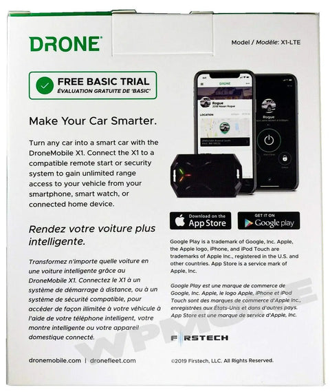 Packaging of LTE Car Remote Start And Smart Keyless Entry Module with app feature images on back