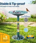 Outdoor Solar Fountain Bird Bath With 20 Inch Bowl In Green Polyresin Pedestal Weatherproof Garden Bird Bath Set Solar Powered Pump Easy Assembly With Detachable Rods