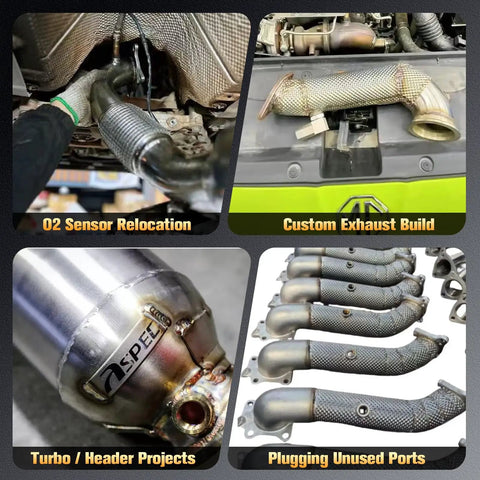 Rock Solid 304 Stainless Steel Oxygen Sensor Bung And Plug Kit With M18 X 1.5 Thread And Heavy Duty Carbon Steel Screw Plug Dead Simple To Weld Up For Custom Exhaust Fabrication And Street Muscle Builds 2 Pack, showcasing custom exhaust work and sensor relocation.