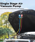 110V 1 3rd HP 4CFM Single Stage Rotary Vane Vacuum Pump With Leak Detector And AC Manifold Gauge Set setup on car