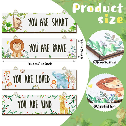 4 Piece Baby Nursery Wall Art Set Unframed Woodland Animal Prints With Inspirational Quotes For Boys And Girls, size details