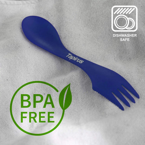 Four Blue Sporks To Go Set With Carrying Case 7 Inch Durable BPA Free 3 In 1 Camping Utensil Kit Spoon Fork And Serrated Knife