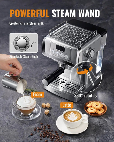 Barista Level Home Espresso Machine With 20 Bar Pressure And Temp Display Built In Steam Wand For Lattes And Cappuccinos
