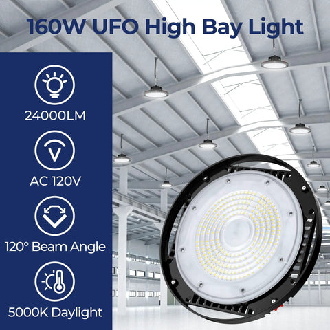 Beast Bright 160W LED High Bay Light with 24000 Lumens, 5000K Daylight, Aluminum Fixture in a Warehouse Setting
