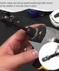 Impact Grade Socket Adapter Set With Universal Fit For One Quarter Inch, Three Eighths Inch, And One Half Inch Drive Drills close-up in use