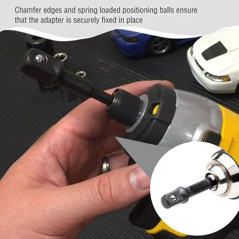 Impact Grade Socket Adapter Set With Universal Fit For One Quarter Inch, Three Eighths Inch, And One Half Inch Drive Drills close-up in use