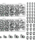 140 Piece Egg Sinkers Fishing Kit With Removable Oval Sinkers for Drop Bass Worm Tackle Casting shown with tackle boxes