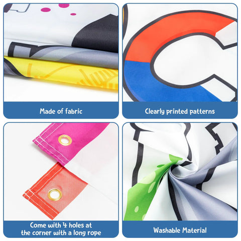 Close-up detail of Chemical Science Backdrop Banner Decorations Extralarge showing fabric, patterns, and corner holes.