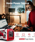 Hella Reliable 4000 Peak Watt Portable Inverter Generator Delivering 3200 Smooth Running Watts EPA Certified for home power, fridge, and laptop.