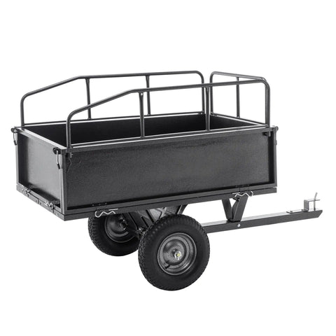 Heavy Duty Steel Dump Cart Trailer With 600 Lb Load Capacity 17 Cu Ft Tow Behind Hauler For ATV Lawn Tractor And Garden With 16 Inch Tires