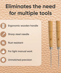 Heavy Duty Woodworking Scratching Awl A Kickass Leather Stitching Tool With An Ergonomic Grip showcasing sharp steel needles and wood handles.