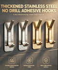 4 Pack Heavy Duty Peel And Stick Wall Hooks In Bright Gold Finish Rock Solid Heavy Hitter Design Holds Up To 30 Pounds For Kitchen Gear And Backyard Tools With Bulletproof Moisture Resistance.