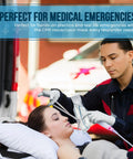 CPR mask kit in use by emergency responder on adult patient in ambulance; gloved hands