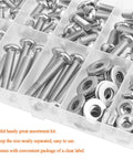 Assorted 304 stainless steel Pro Grade Heavy Duty Pack Of 102 Number 12-24 Phillips Pan Head Machine Screws and hex nuts.