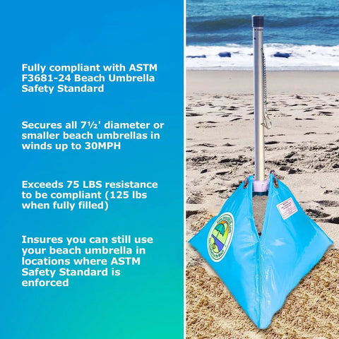 Ultra Beach Umbrella Base For 7.5 Ft Umbrellas With 75 Lb Bottom Weight Heavy Duty Stability ASTM F3681 24 Compliant on sandy beach