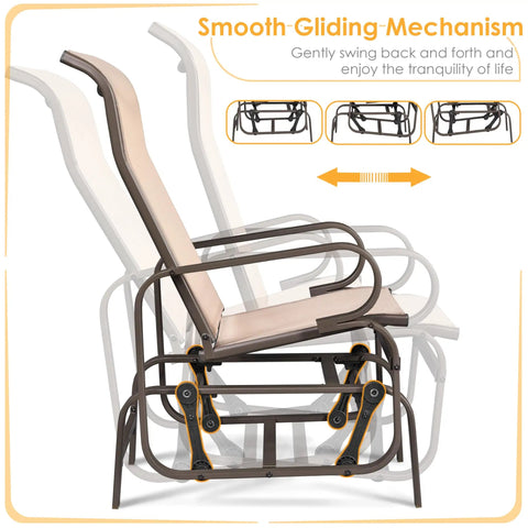 Outdoor Glider Chair Set Beige Sling Rocking Chairs With Steel Frame Weather Resistant Patio Gliders Smooth-Gliding Mechanism