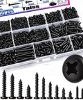 Heavy Duty M2 M3 M4 Phillips Pan Head Self Tapping Wood Screws Assortment Kit 685 Piece Set in black zinc plated carbon steel.