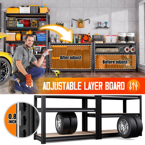 Sturdy 71 Inch Heavy Duty Garage Shelving Unit With 2050 Lb Capacity, 5 Adjustable Steel Shelves shown in workshop setting