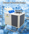 Hardcore 220V Industrial Air Conditioner Packing 29800 BTU for Shop and Site Cooling with three ducts and portable design.