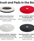 Various brush and pad options for 22 Inch Walk Behind Commercial Floor Scrubber Cordless Battery Powered With Dual Tanks