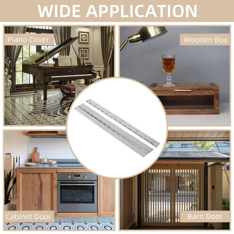 Heavy Duty Stainless Steel Piano Hinges, 36 Inch Continuous Door Hardware With Screws displayed for piano, cabinet, and barn doors.