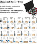 Pro Grade Router Bit Set For Woodworking One Quarter Inch Shank Molding Cutter Kit Display with Tongue Groove Bits Description