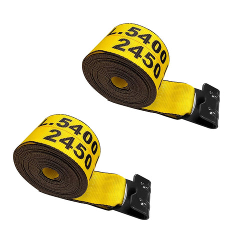 Beefy Yellow 4 Inch By 60 Foot Tie Down Straps Pack Of 2 Heavy Duty Winch Straps With Flat Hooks For Flat Bed Truck Farm Use