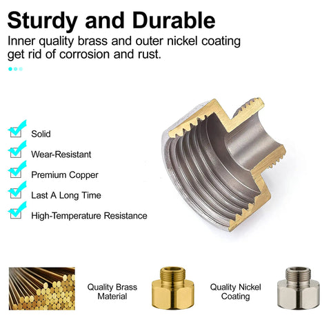 Half Inch Female To Three Eighths Inch Male Reducer Adapter Brass Pipe Fittings Water Hose Connector cross-section view