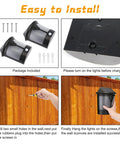 Installation steps for 2 In 1 Solar Wall Lights Outdoor Pack Of 2 with screws and wall placement instructions.