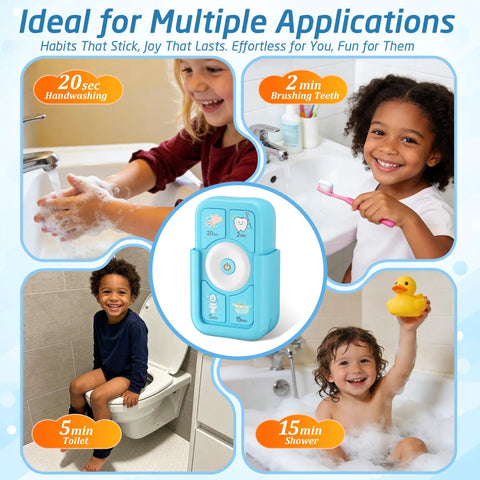 Blue Kids Timer For Tooth Brushing Bath Time And Shower Routines Kid Friendly Countdown Clock in bathroom use
