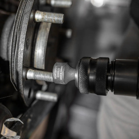 Close-up of air hammer chisel in use, Air Hammer Chisel Set In Portable Tool Roll, 5-Piece With Beefy Bits And.401 Shank.