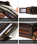 Full Grain Vintage Leather RFID Blocking Bifold Wallet For Men With Three Sided Zipper Flap ID Window Zip Coin Pocket