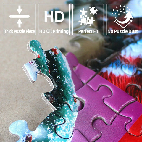 Close-up of thick 1000-piece puzzle with HD printing and tight fit for Glasses Free 3D Puzzle Experience For Adults With Dawn Cave Autostereoscopy And 1000 Piece Jigsaw Delivers Immersive Depth, Mind Blowing Colors, And No Glasses Needed.