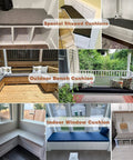 Custom Bench Cushions For Indoor Furniture And Outdoor Patio, Totally Customizable Size Thickness Shape Fabric Color Piping And Non Slip Fixing, 75D Foam Seat Cushions For Bay Windows Kitchen Nook Benches Mudrooms And Sofas, showcasing indoor and outdoor settings