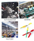 Various applications of Piggyback Spade Connectors Kit 100 Pcs 24 To 10 Gauge Quick Disconnects, including automotive and marine uses.