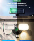 Onforu 36W Solar LED Security Lights, PIR Motion Sensor Outdoor, Yard with 3600mAh battery charging in daylight.