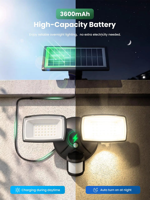 Onforu 36W Solar LED Security Lights, PIR Motion Sensor Outdoor, Yard with solar panel and high-capacity battery.