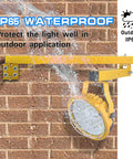 Tough As Nails 30W LED Loading Dock Light With 43 Inch Swivel Arm 3300 Lumen Blazing Output Adjustable Color Temperature IP65 Waterproof mounted on brick wall.