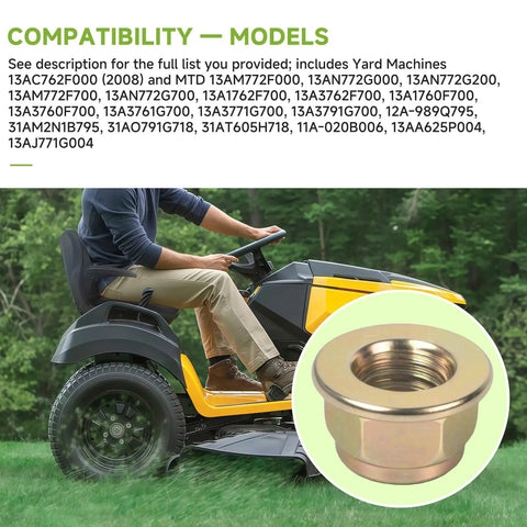 Two Pack 5/16-18 Flange Lock Nuts With Locking Flange For Outdoor Power Equipment Replacement, image of nut and lawn tractor