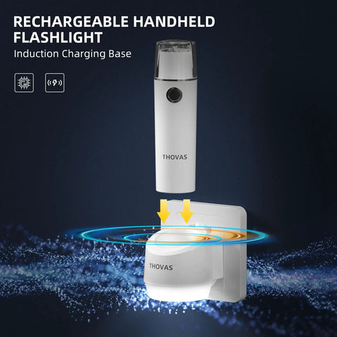 Emergency LED Flashlight 3 Pack Go To Power Failure Light with plug-in induction charging base, demonstration image