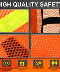 Neon Orange 20 Pack High Visibility Reflective Safety Vests With Lightweight Mesh Breathable Universal Size Detail Shot