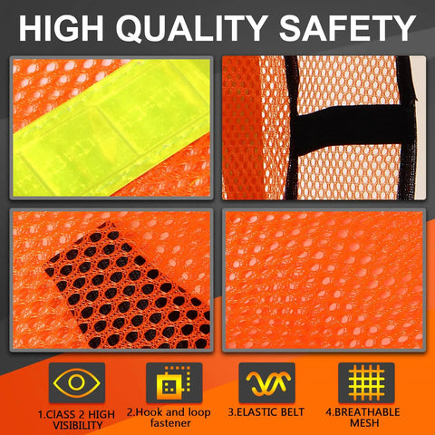 Neon Orange 20 Pack High Visibility Reflective Safety Vests With Lightweight Mesh Breathable Universal Size Detail Shot