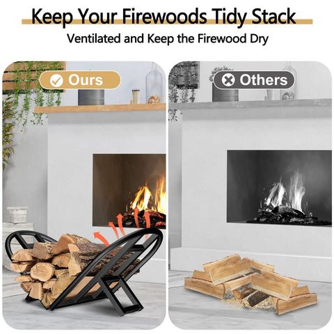 Foldable Firewood Rack For Indoor And Outdoor Use Heavy Duty Metal Wood Holder Keeps Logs Dry And Organized by Fireplace