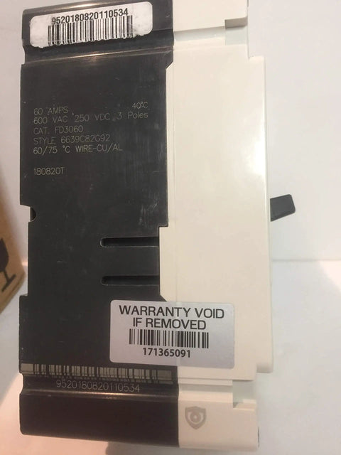 Pro Grade Heavy Duty Three Pole Panel Mount Type FD Molded Case Circuit Breaker diagram showing specs, labels and size.