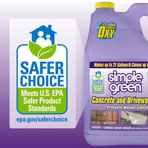 Label of Oxy Solve Concrete And Driveway Pressure Washer Cleaner Purple Unscented 128 Fl Oz Stain Bustin Grime Bustin With Peroxide Power For Oil Rust Grease Tire Marks No Harsh Chemicals